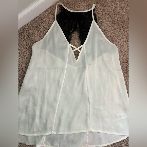 EXPRESS Sleeveless White Criss Cross black Lace-Back blouse - Picture 1 of 6